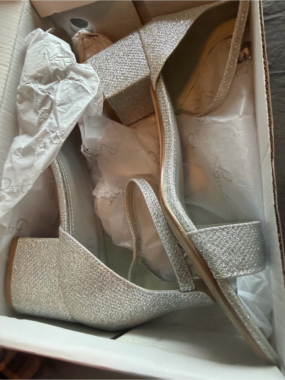 Glitter Block Heel Sandals - Silver Sparkle